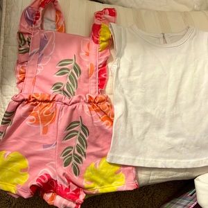 New, never worn Romper + shirt and matching bow